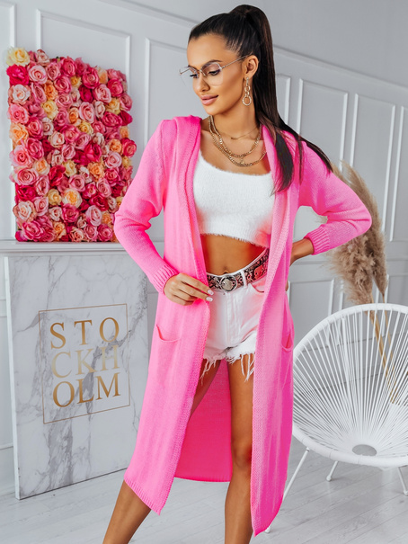Classic long cardigan with hood Lemon Marine pink