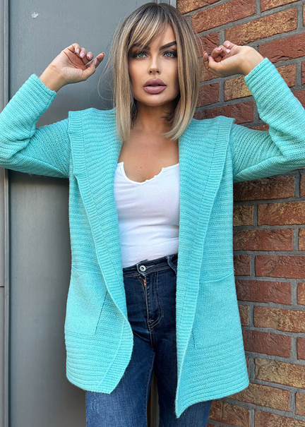 Women's striped hooded cardigan Samanta mint