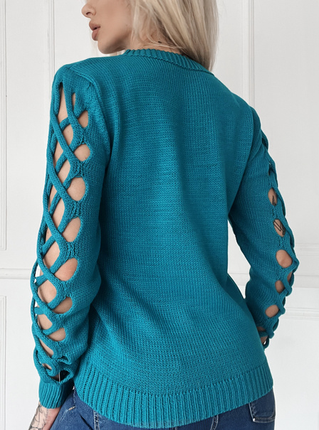 Sweater Hilary with decorative knitted sleeves sea green