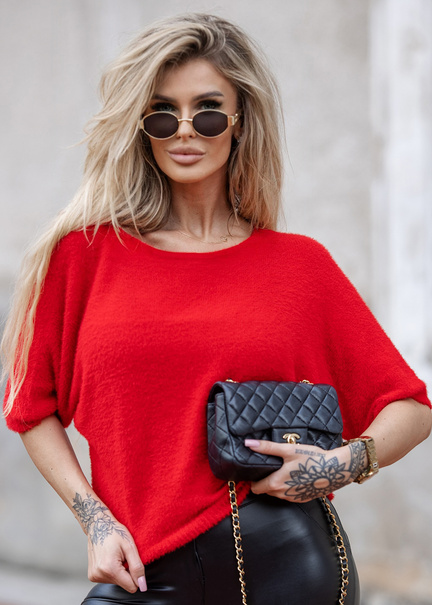 Elegant sweater made from alpaca-like fabric Liwia Red