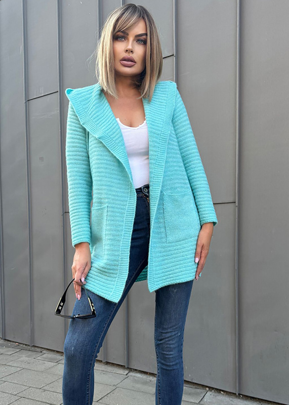 Women's striped hooded cardigan Samanta mint