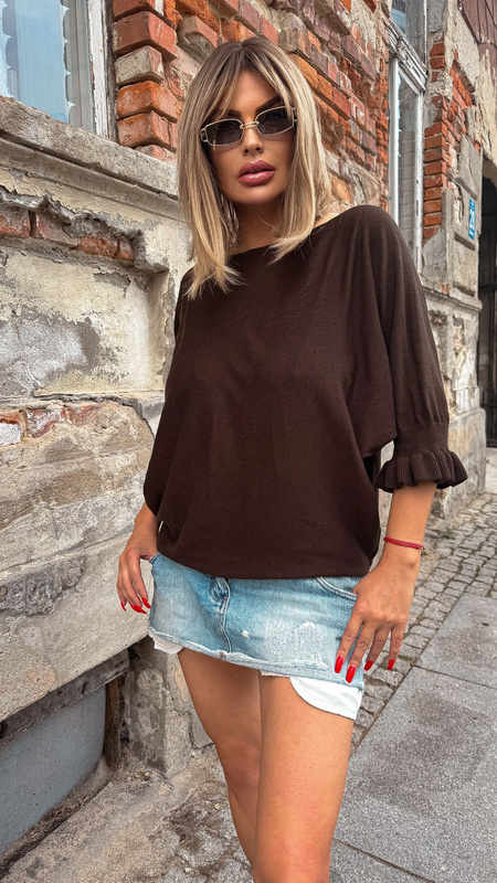 Damski sweter z falbanką Nola brąz