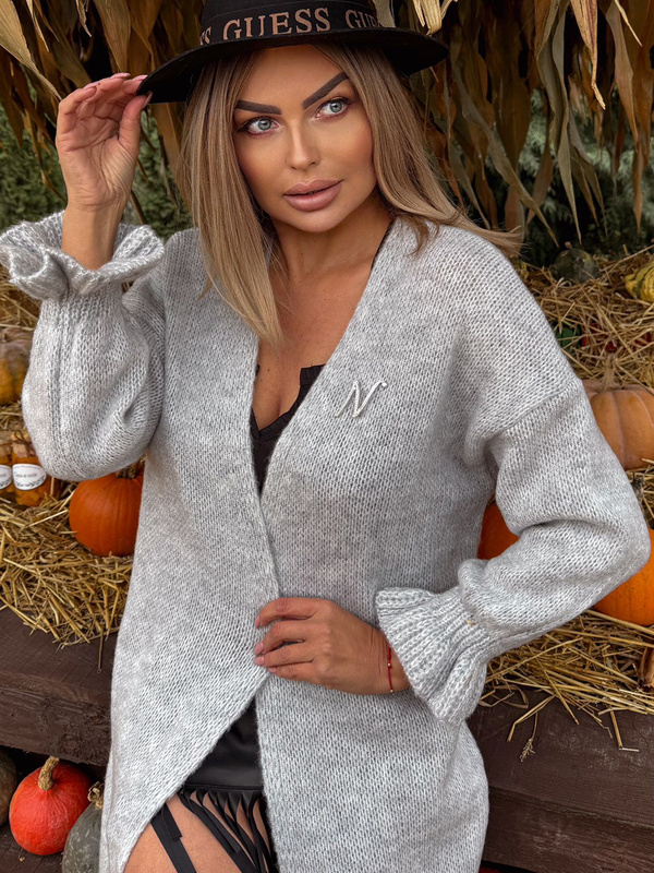 CARDIGAN WITH DECORATIVE SLEEVES TEMPRA 12416-JEANS