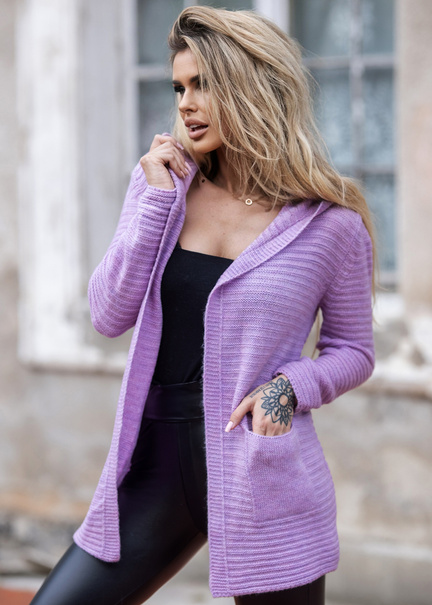 Women's striped hooded cardigan Samanta lavender