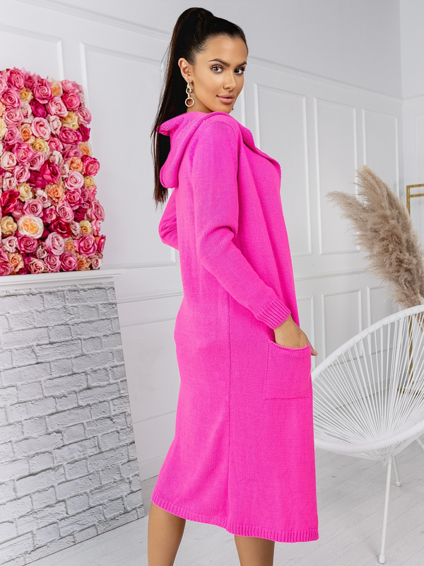 Classic long cardigan with hood Lemon fuchsia