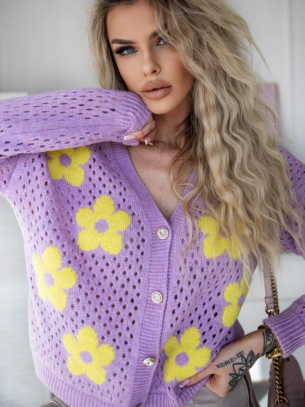 Krótki kardigan Nicea w kwiaty lawenda