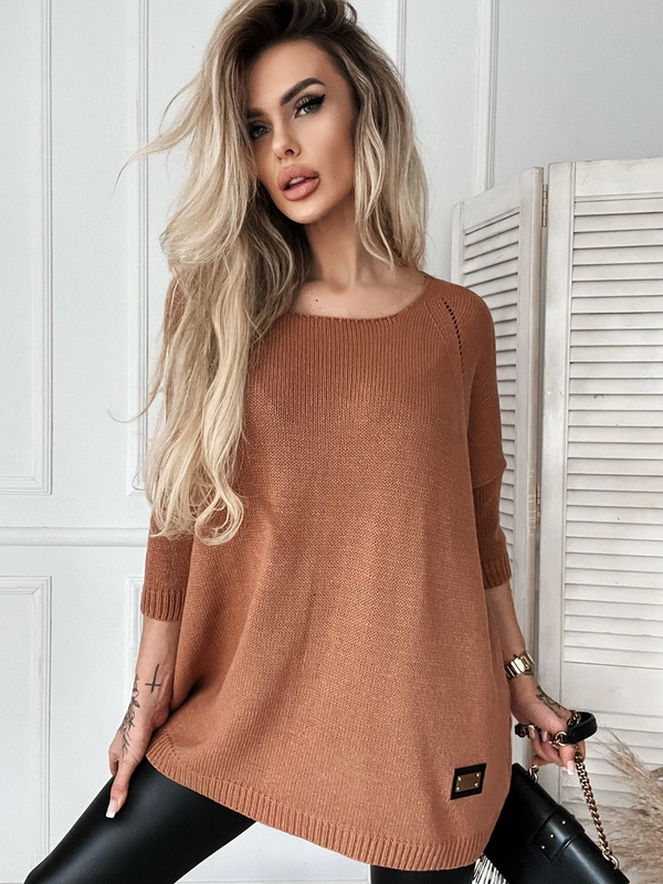 Długi damski sweter Stella oversize kamel
