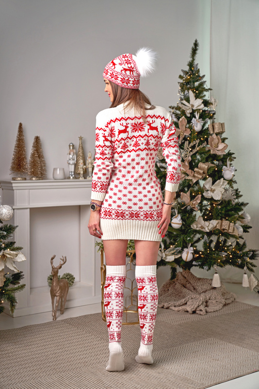 DZIANINOWA SUKIENKA LAPONIA W ŚWIĄTECZNE WZORY