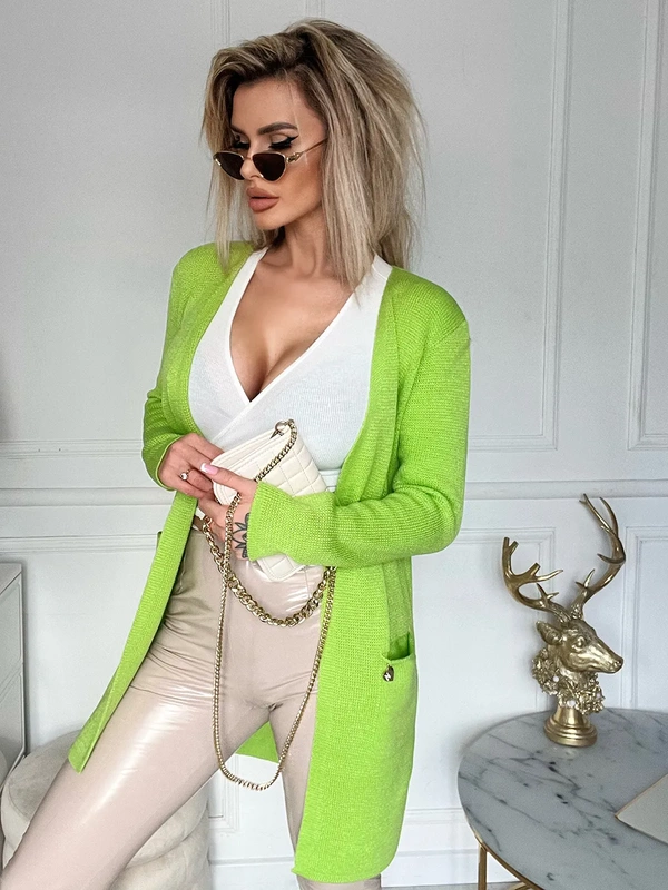 Damski płaszcz dzianinowy Orijana limonkowy