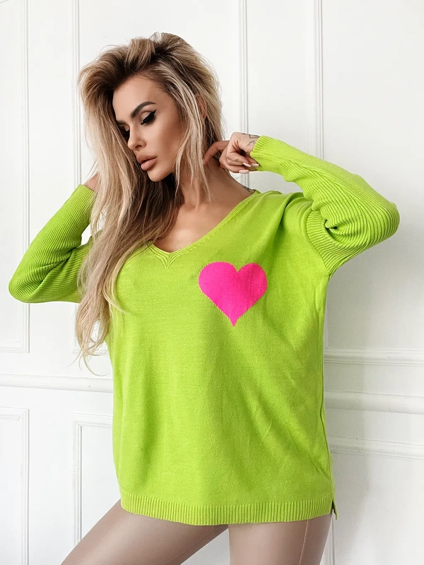 Damski sweter z sercem Julia limonka