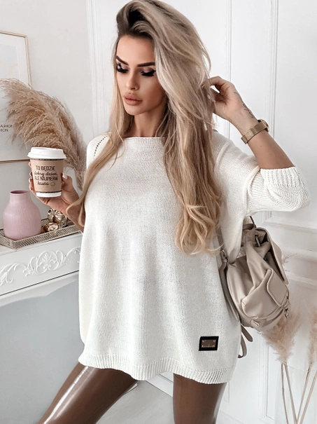 Długi damski sweter Stella oversize ecru