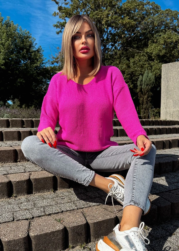 Kobiecy Sweter z Długim Rękawem Ola Róż Neon