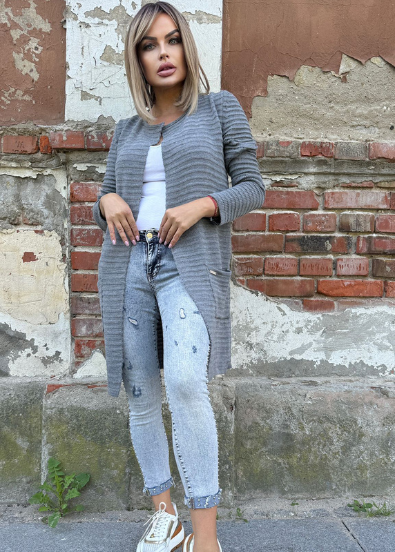 Damski płaszcz w prążek Loko popiel