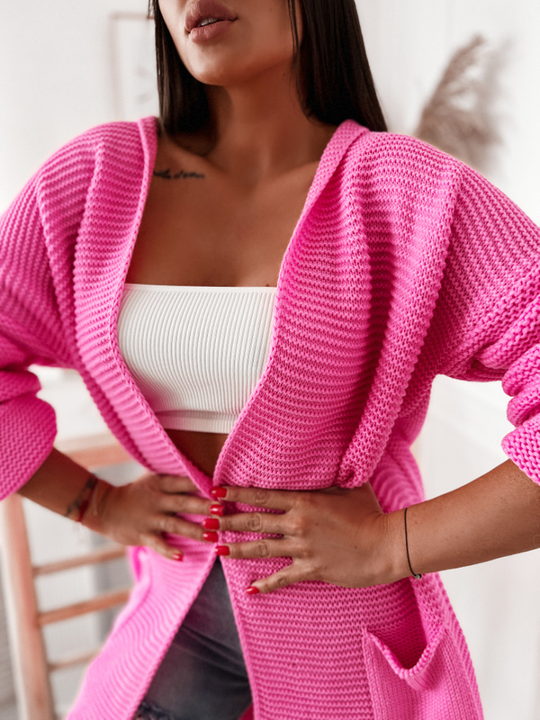 Elegant Cardigan with Pockets ELIS XL Pink