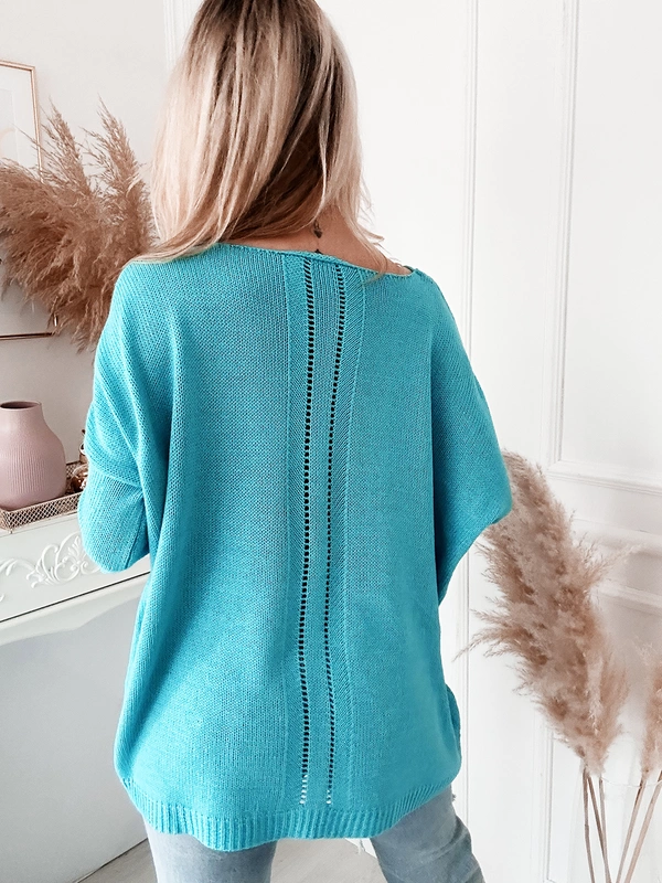 Długi damski sweter Stella oversize turkus