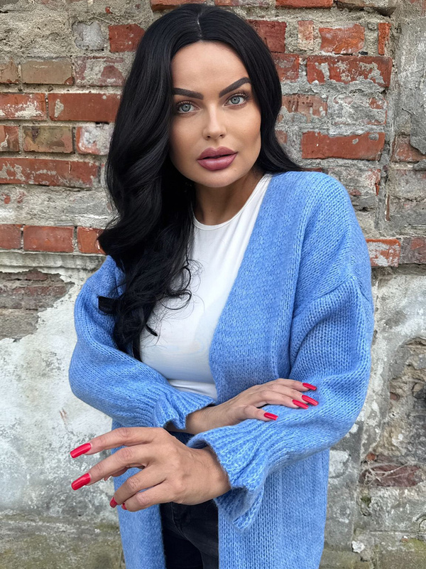 CARDIGAN WITH DECORATIVE SLEEVES TEMPRA 12416-JEANS