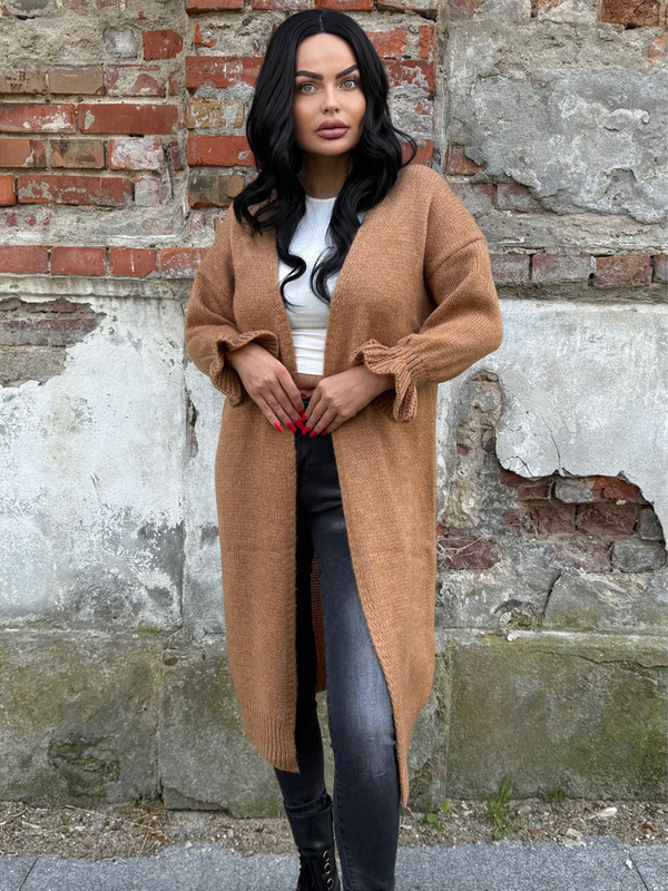 CARDIGAN WITH DECORATIVE SLEEVES TEMPRA 12416-JEANS