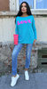 Wyrazisty sweter z napisem LOVE Turkus