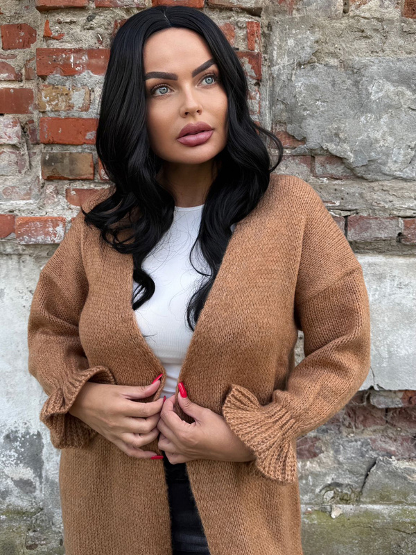 CARDIGAN WITH DECORATIVE SLEEVES TEMPRA 12416-JEANS