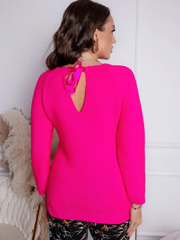 Damski sweter Fabia z wiązaniem na plecach róży neon