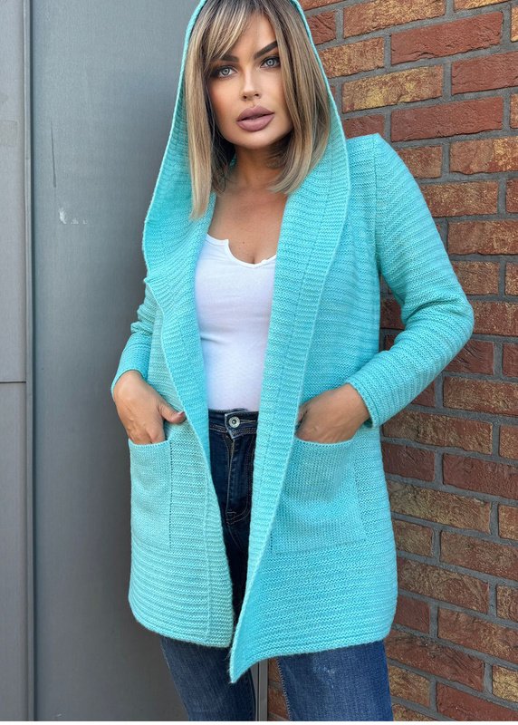 Women's striped hooded cardigan Samanta mint