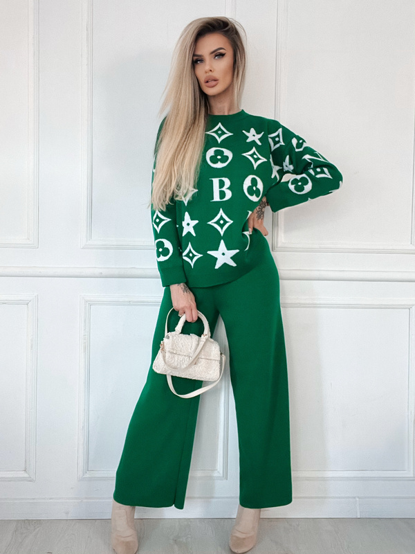 Modny Sweter z Wzorem Luisa Zielony