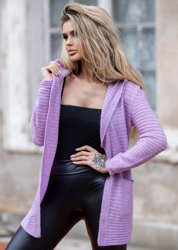 Women's striped hooded cardigan Samanta lavender