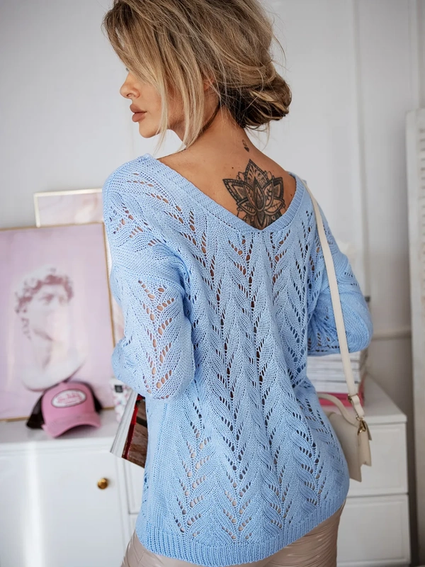 Damski ażurowy sweter Sola błękitny