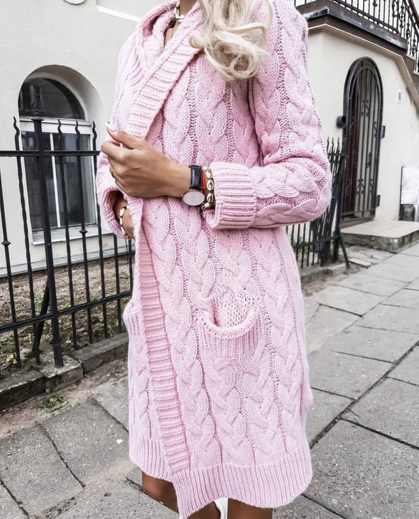 Hooded Cable Knit Cardigan Gato