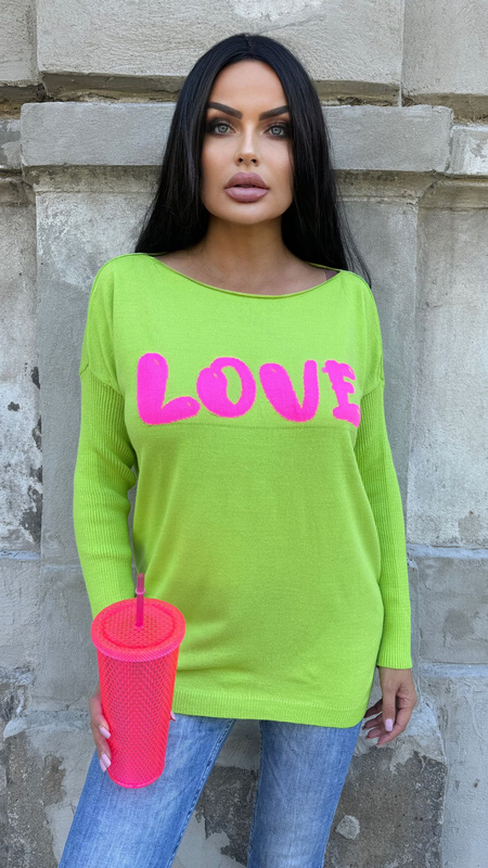 Wyrazisty sweter z napisem LOVE Limonka