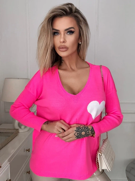 Damski sweter z sercem Julia róż landrynka