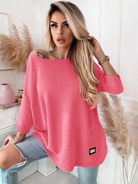 Długi damski sweter Stella oversize róż