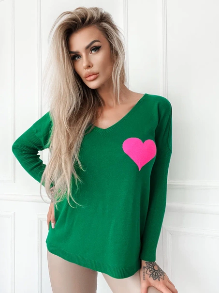 Damski sweter z sercem Julia zielony