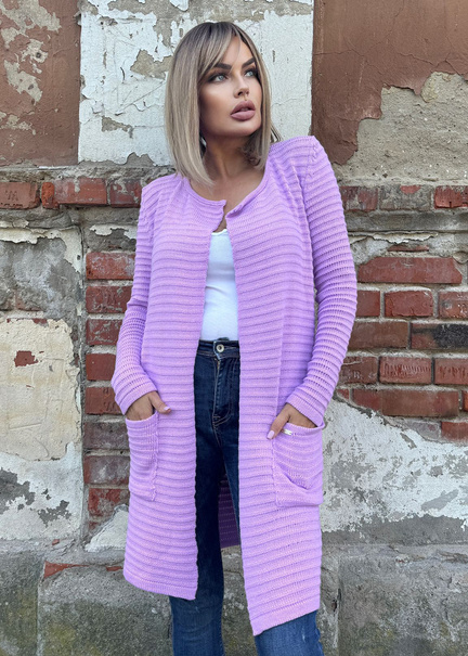 Damski płaszcz w prążek Loko lawenda