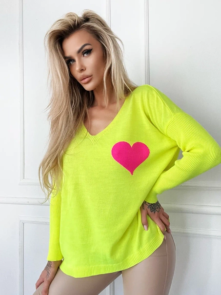 Damski sweter z sercem Julia żółty neon