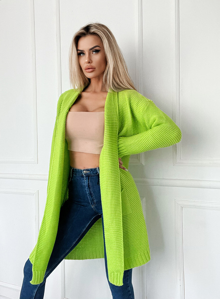 Elegancki Kardigan z Kieszeniami Elis XL Limonka