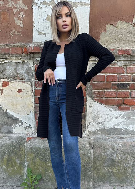 Damski płaszcz w prążek Loko czarny