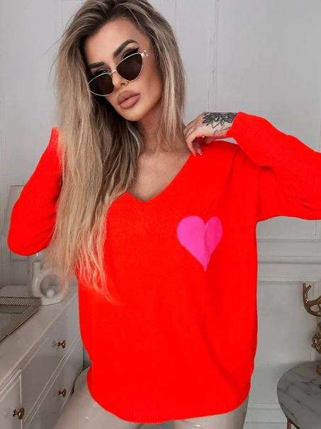 Damski sweter z sercem Julia pomarańcz neon