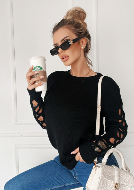 Sweter Hilary ozdobne plecione rękawy czarny