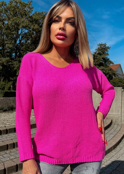 Kobiecy Sweter z Długim Rękawem Ola Róż Neon