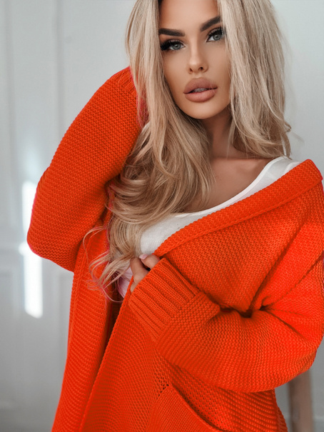 Elegancki Kardigan z Kieszeniami Elis XL pomarańcz neon