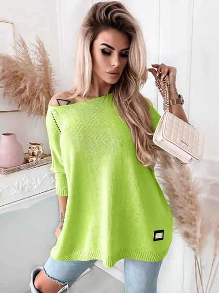 Długi damski sweter Stella oversize limonka