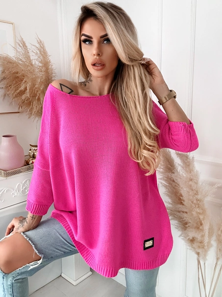 Długi damski sweter Stella oversize fuksja