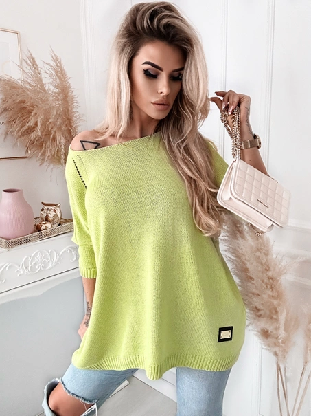 Długi damski sweter Stella oversize limonka pastel