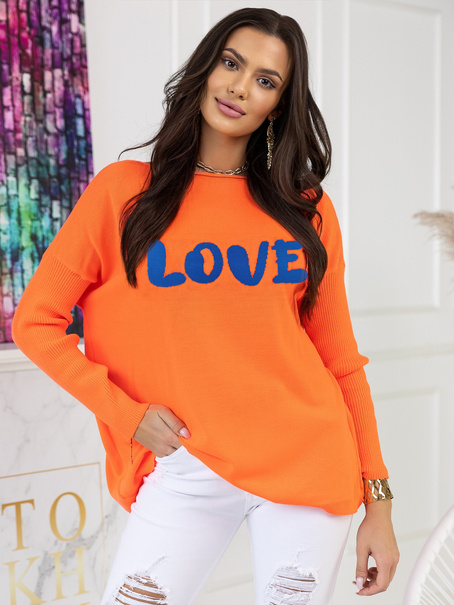 Wyrazisty sweter z napisem LOVE Pomarańcz