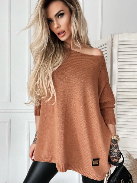 Długi damski sweter Stella oversize kamel
