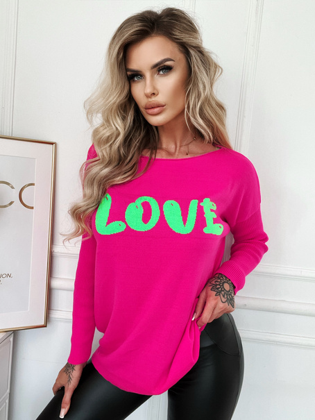 Wyrazisty sweter z napisem LOVE Szafir