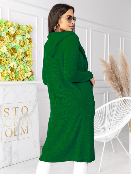 Klasyczny długi kardigan z kapturem Lemon zielony