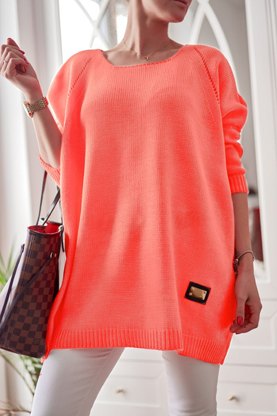 Długi damski sweter Stella oversize pomarańcz