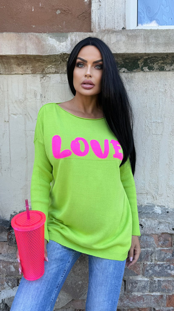 Wyrazisty sweter z napisem LOVE Limonka